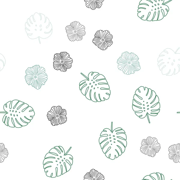 Світло Синій Зелений Вектор Безшовні Doodle Візерунок Квітів Листя Декоративний — стоковий вектор
