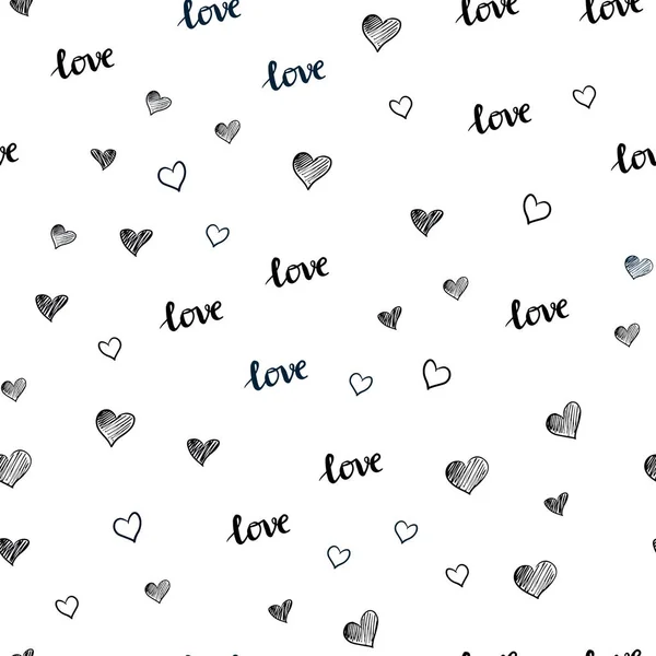 Mörk Blå Vector Sömlös Bakgrund Med Ord Kärlek Hjärtan Illustration — Stock vektor