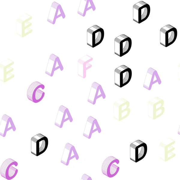 うっすらとピンク 黄色の Abc 記号とシームレスなパターンをベクトル カラフルな のラテン系のアルファベットの抽象的なイラスト トレンディなファブリック 壁紙のパターン — ストックベクタ