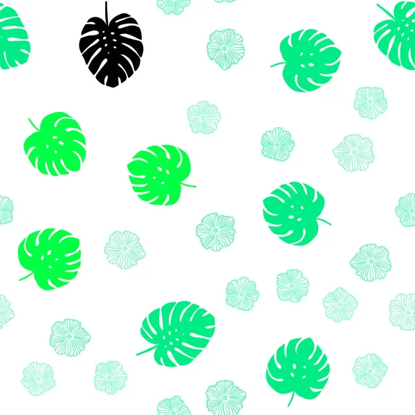 Luz Verde Vector Sin Costuras Doodle Fondo Con Flores Hojas — Archivo Imágenes Vectoriales