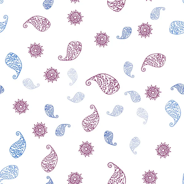 Dunkelrosa Blaues Vektornahtloses Doodle Muster Mit Blättern Und Blüten Dekoratives — Stockvektor