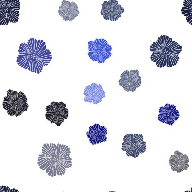Koyu mavi vektör sorunsuz doodle deseni çiçekli. Çiçekli renkli illüstrasyon parlayan. Doku pencere panjur, perdeler için.