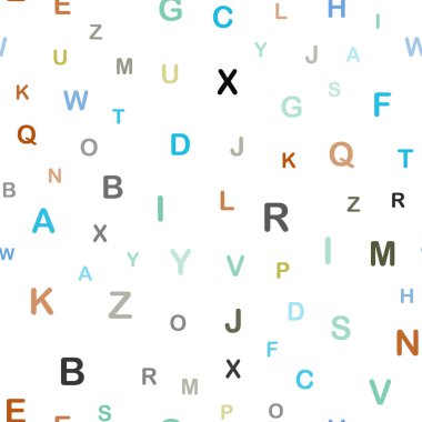 Alfabe belirtileri ile sorunsuz arka plan koyu çok renkli vektör. Abc İngilizce sembolleri ile modern geometrik şekil. Tekstil, kumaş, duvar kağıtları için tasarım.