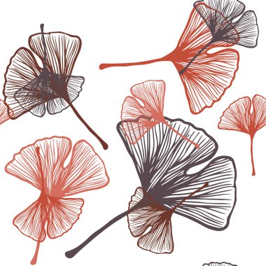 Koyu kırmızı yaprakları ile sorunsuz doğal arka plan vektör. Yaprakları doodle tarzı ile renkli soyut resimde. Desen tasarım kumaş, duvar kağıtları.