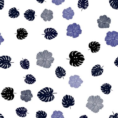 Koyu mavi vektör sorunsuz doğal zemin çiçek ile bırakır. İllüstrasyon soyut şablonundaki karalamalar ile. Desen tasarım kumaş, duvar kağıtları.