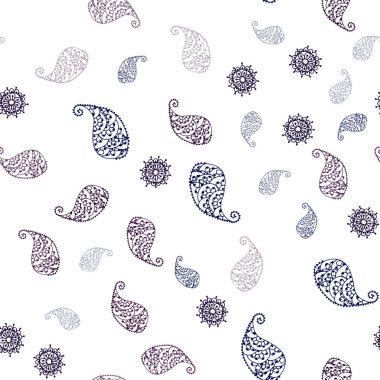 Koyu mor vektör sorunsuz doodle desenle yaprak ve çiçek. Parlayan resimde yaprak ve çiçek ile renkli. Doku pencere panjur, perdeler için.