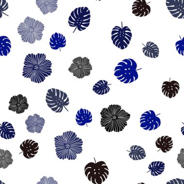 Açık mavi, kırmızı vektör sorunsuz doodle zemin çiçek ile bırakır. Yaprakları doodle tarzı ile renkli soyut resimde. Tasarım için duvar kağıdı, kumaş üreticileri.