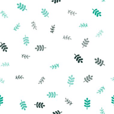 Işık yeşil vektör sorunsuz doodle arka plan yaprakları ile. Renkli resimde doodle tarzı yaprakları ile. Desen tasarım kumaş, duvar kağıtları.