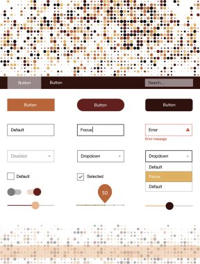 Koyu turuncu vektör tasarım UI kiti noktalı. Web Kullanıcı arabirimi kiti başlığını soyut degrade daireler ile. Web siteleri için basit renkli tasarım.