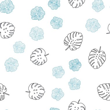 Çiçekler, yapraklar koyu mavi vektör sorunsuz doodle şablonu. Renkli resimde doodle tarzı yaprakları, çiçekleri ile. Desen tasarım kumaş, duvar kağıtları.