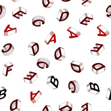 Işık kırmızı vektör 3d Abc sembolleri ile seamless modeli. Soyut resim 3d Abc sembolleri ile. Doku pencere panjur, perdeler için.