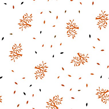Yaprakları, koyu turuncu vektör sorunsuz soyut tasarımıyla dalları. Renkli resimde doodle tarzı yapraklar, dallar ile. Desen için modaya uygun Kumaş, duvar kağıtları.
