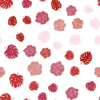 Işık kırmızı vektör çiçekler, yapraklar ile seamless zarif modeli. Yaprak ve çiçek ile zarif bir parlak örnek. Kartvizit, Web siteleri için şablon.