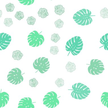 Açık mavi, çiçekler, yapraklar sorunsuz zarif şablonuyla vektör yeşil. Beyaz arka plan üzerinde Hint tarzı dekoratif tasarım. Desen için modaya uygun Kumaş, duvar kağıtları.