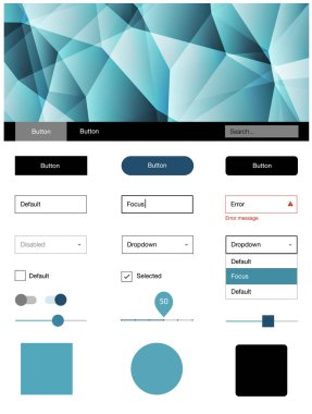 Hafif mavi vektör tasarım UI kiti ile mozaik. UI Ux kiti başlığını poligonal renkli arka plan ile. Bu örnek açılış sayfanız için mu.