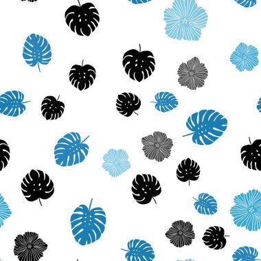 Hafif mavi vektör sorunsuz doodle deseni çiçekli, yaprakları. Bulanık stil yaprakları, çiçekleri ile yaratıcı çizimde. Tasarım için duvar kağıdı, kumaş üreticileri.