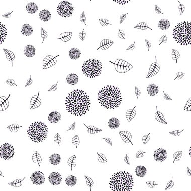 Koyu mor vektör sorunsuz doodle desenle yaprak ve çiçek. Beyaz arka plan üzerinde kabataslak karalamalar. İşiniz için en iyi bulanık tasarım.