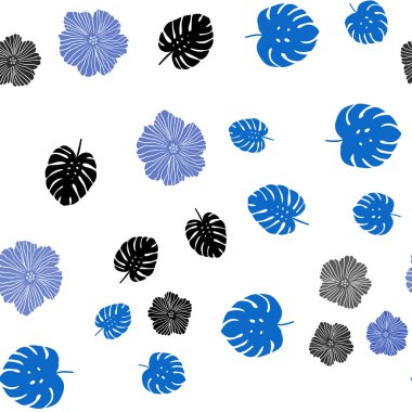 Koyu mavi vektör sorunsuz doodle zemin çiçekler, yapraklar ile. Soyut illüstrasyon yaprakları, çiçekleri karalamalar tarzı ile. Desen tasarım kumaş, duvar kağıtları.
