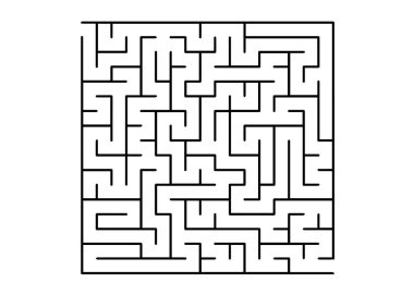 Siyah labirenti olan beyaz vektör arkaplan. Siyah ve beyaz labirent, basit bir stilde. Çocuk kitapları ve dergileri için desen.