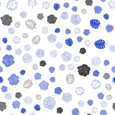 Açık mavi, sarı vektör sorunsuz arka plan ile yapraklar, çiçekler. Yaprak ve çiçek Origami tarzı Doodle Illustration. Desen için modaya uygun Kumaş, duvar kağıtları.