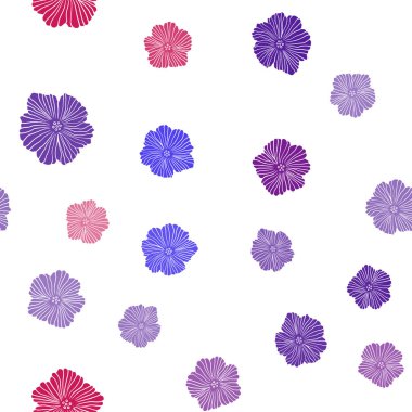 Açık mavi, kırmızı vektör Dikişsiz soyut desen çiçekli. Renkli resimde doodle tarzı çiçekli. Doku pencere panjur, perdeler için.