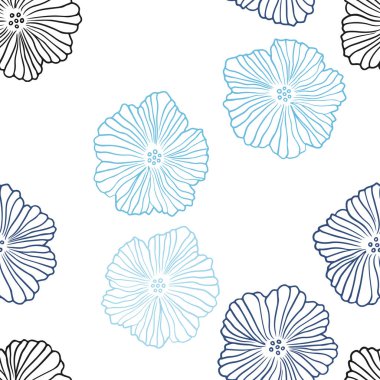 Hafif mavi vektör sorunsuz doodle deseni çiçekli. Beyaz arka plan üzerinde doğal tarzı çiçeklenir. Tekstil, kumaş, duvar kağıtları için tasarım.