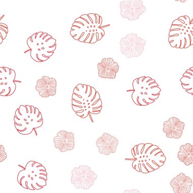 Işık kırmızı vektör sorunsuz doodle arka plan çiçekler, yapraklar ile. Beyaz arka plan üzerinde Hint tarzı dekoratif tasarım. Doku pencere panjur, perdeler için.