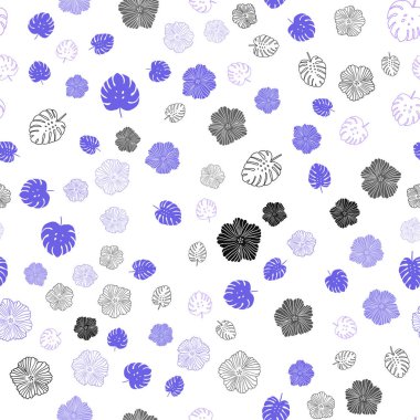 Koyu pembe, mavi yapraklar, çiçekler ile sorunsuz doğal arka plan vektör. Renkli resimde doodle tarzı yaprakları, çiçekleri ile. Tekstil, kumaş, duvar kağıtları için tasarım.