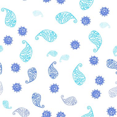 Hafif mavi vektör yaprak ve çiçek ile sorunsuz doğal arka. Yaprakları doodle tarzı ile renkli soyut resimde. Desen için modaya uygun Kumaş, duvar kağıtları.