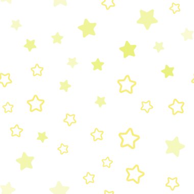 Gökyüzü yıldızlarla hafif sarı vektör sorunsuz şablonu. Yıldız ile renkli illüstrasyon parlayan. Desen için modaya uygun Kumaş, duvar kağıtları.
