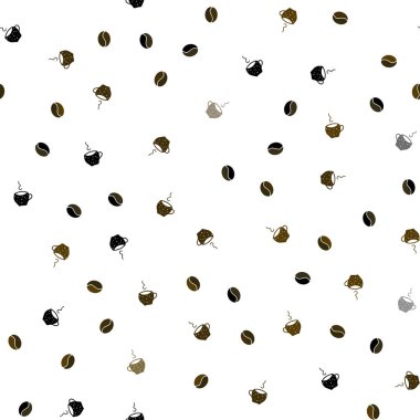 Kahve, koyu turuncu vektör sorunsuz arka plan fasulye. Glitter degrade kupalar, kahve taneleri ile zemin. Şablon bir kafede siyah sıcak içecek /.