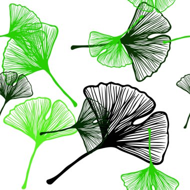 Işık yeşil vektör yaprak ile seamless doğal modeli. Glitter soyut illüstrasyon ile doodles ve bırakır. Tekstil, kumaş, duvar kağıtları için tasarım.