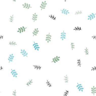 Açık mavi, yeşil yaprakları ile sorunsuz doğal sanat vektör. Renkli resimde doodle tarzı yaprakları ile. Kartvizit, Web siteleri için şablon.
