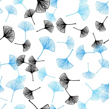 Hafif mavi vektör yaprak ile sorunsuz soyut tasarım. Yaprakları doodle tarzı ile renkli soyut resimde. Doku pencere panjur, perdeler için.