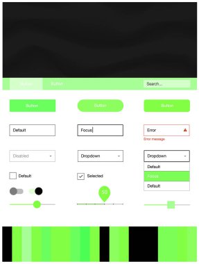 Işık yeşil vektör web UI kiti ile lamba şekiller. Renkli resimde gradyan ile soyut memphis tarzı. Bu web siteleri için kullanabileceğiniz şablon.