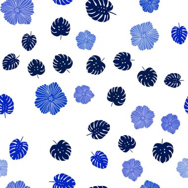 Koyu mavi vektör Dikişsiz soyut desen çiçeklerle bırakır. Renkli resimde doodle tarzı yaprakları, çiçekleri ile. Desen tasarım kumaş, duvar kağıtları.