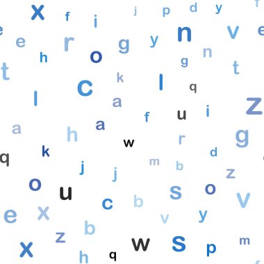 Abc karakterlerle ışık mavi vektör sorunsuz doku. Renkli illüstrasyon izole harflerle parlayan. Kartvizit, Web siteleri için şablon.