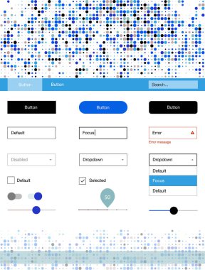 Açık mavi, kırmızı vektör web UI kiti ile küreler. Arka plan üzerinde renkli stil rehberi daireler ile. Web siteleri, açılış sayfaları için güzel düzeni.