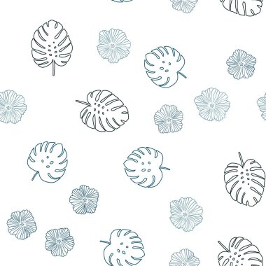 Koyu mavi, yeşil çiçekler, yapraklar ile sorunsuz doodle arka plan vektör. Yaprak ve çiçek ile modern soyut resim. Tasarım için duvar kağıdı, kumaş üreticileri.
