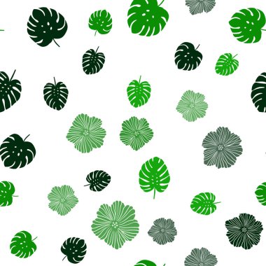 Işık yeşil vektör çiçekler, yapraklar ile seamless doğal modeli. İllüstrasyon soyut şablonundaki karalamalar ile. Desen tasarım kumaş, duvar kağıtları.