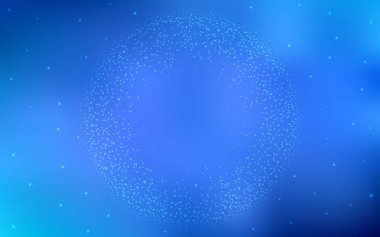 Kozmik yıldızlarla ışık Mavisi vektör düzeni. Bulanık dekoratif tasarım galaksi yıldızlarıyla basit bir stilde. Fütürist reklamlar ve kitapçıklar için şablon.