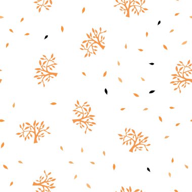 Yapraklar, dallar ile ışık turuncu vektör sorunsuz doodle düzeni. Renkli resimde doodle tarzı yapraklar, dallar ile. Tasarım için duvar kağıdı, kumaş üreticileri.