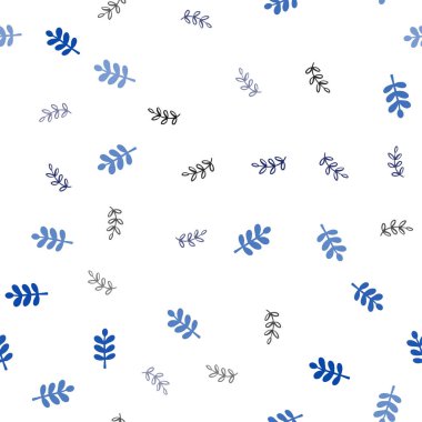 Koyu mavi yaprakları ile sorunsuz zemin vektör. Glitter soyut illüstrasyon ile doodles ve bırakır. Desen tasarım kumaş, duvar kağıtları.