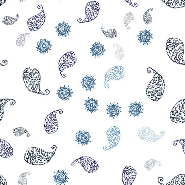 Hafif mavi vektör yaprak ve çiçek sorunsuz doodle şablonu. Glitter soyut resimde yaprak ve çiçek ile. Tasarım için duvar kağıdı, kumaş üreticileri.