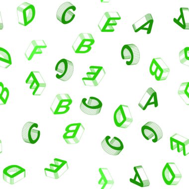 Işık yeşil vektör 3d izole harflerle sorunsuz şablonu. Soyut resim 3d Abc sembolleri ile. Kartvizit, Web siteleri için şablon.