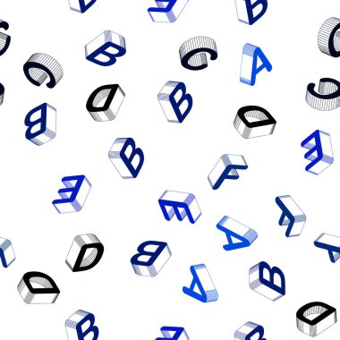 3 boyutlu latin alfabesiyle hafif BLUE vektör düzlemi. Üç boyutlu ABC sembollü soyut illüstrasyon. Moda kumaş ve duvar kağıtları için desen.