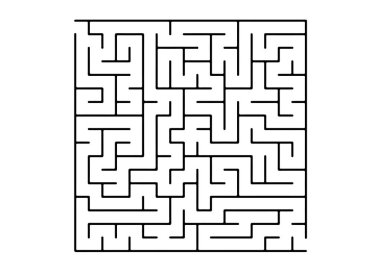 Beyaz vektör doku ile siyah bir labirent oyunu. Beyaz zemin üzerinde labirent ile modern illüstrasyon. Kavram pazzle, labirent kitaplar, dergiler.