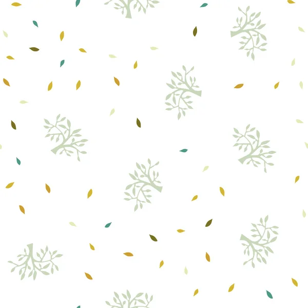 Verde Claro Fundo Doodle Sem Costura Vetor Amarelo Com Folhas —  Vetores de Stock