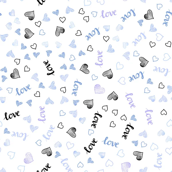 Light Pink Blue Vector Seamless Pattern Phrase Love You Hearts — Stock Vector