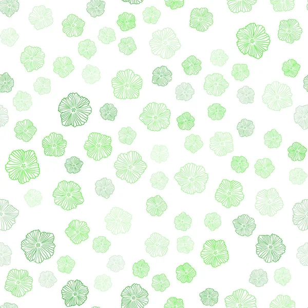 Világos Zöld Vektor Zökkenőmentes Doodle Textúra Virágokkal Kreatív Illusztrációs Homályos — Stock Vector